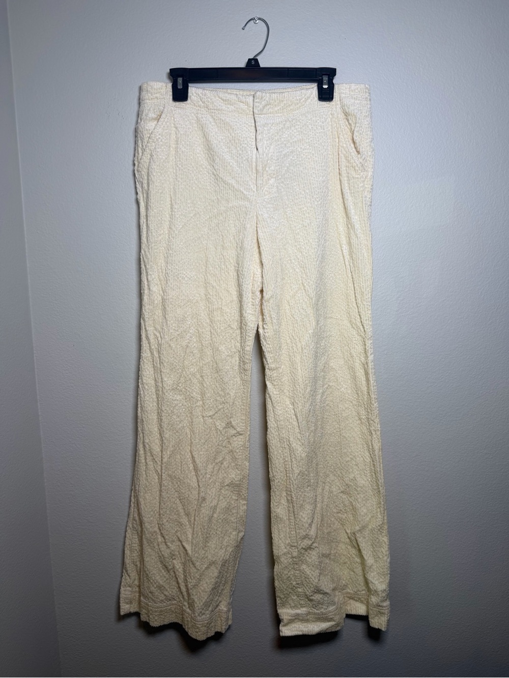 By Anthropologie Wide Leg Bootcut Cream Corduroy Textured Pants Size 10 Cotton
